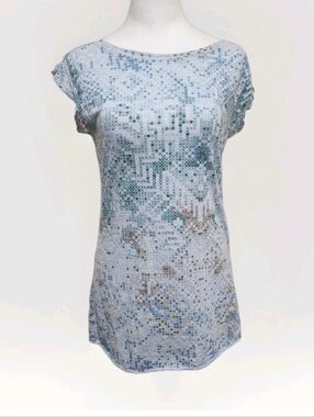 Vtg Y2K Mudd T- Shirt M Pixelated Lightweight Cap Sleeves Summer Beach Resort